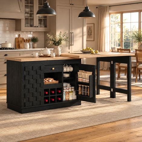 Isola cucina girevole 120-197 cm con vani contenitori e ante patchwork, nero OKMYHOME (1/5)
