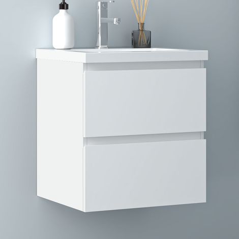 50 cm Badmöbel Set Unterschrank 2 Schubladen soft close Badezimmermöbel Selbstmontierter mit Weiß Mineralguss waschtisch Unterschrank mit Weiß Matt (1/5)