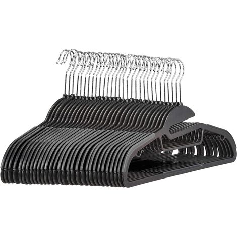 Lot de 30 cintres en plastique ultra robustes antidérapants avec caoutchouc et barre horizontale,Noir (1/5)