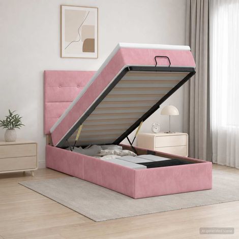 Cama tipo otomana con colchón y LED Rosa 100 x 200 cm (1/5)