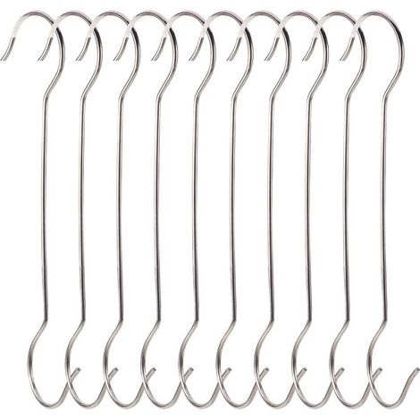 Lot de 10 crochets de suspension en forme de S en acier inoxydable durable pour ustensiles de cuisine, pots, ustensiles, plantes, serviettes, 30 cm (1/5)