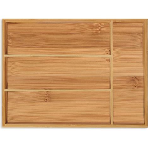 Relaxdays – Range-couvert en bambou 4 compartiments – Dimensions HxLxP 5 x 26 x 35,5 cm – Organisateur de tiroir pour cuisine – Design naturel