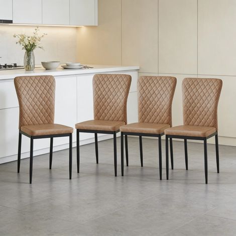 AINPECCA Set of 4 Dining Chairs High Back PU Office Kitchen Chair Living Home-Brown