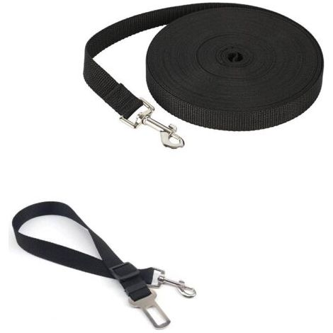 Laisse de sécurité courte, compatible avec les ceintures de sécurité et les laisses de voiture (10 m, noire), laisse de dressage pour chien avec poignée, laisse longue, sangle en nylon, mains libres (1/5)
