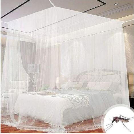 Moustiquaire,Moustiquaire de lit carrée, Baldaquin en Polyester Lits, Moustiquaire pour lit Double et lit Simple avec Outil d'installation, pour se protéger efficacement des moustiques, Blanc (1/5)