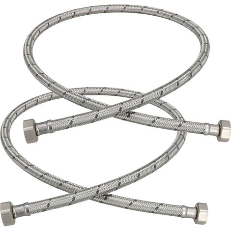 KOTARBAU® Lot de 2 Flexible Robinet 1/2"x1/2" - Tuyau Robinet 110cm - Acier Inoxydable - Rallonge Robinet Cuisine Flexible - Tuyau Robinet Cuisine Flexible - Tuyau Flexible Plomberie - Argent (1/4)