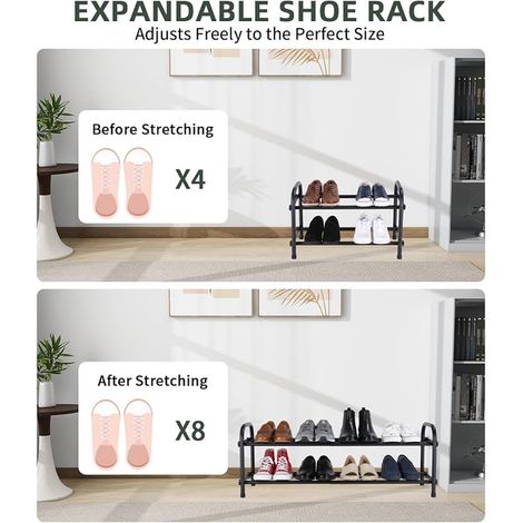 Étagère à Chaussures Extensible 2 Niveaux, Réglable Porte-Chaussures en Métal 44-80cm, Noir Rangement Chaussure gain de place pour Entrée, Salon, Chambre, Dressing, Couloir (1/4)