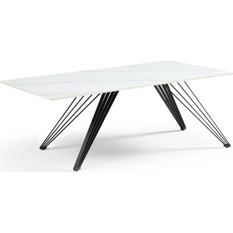 Table basse 120x60 cm céramique blanc marbré pieds filaires - NEVADA 01 (1/5)