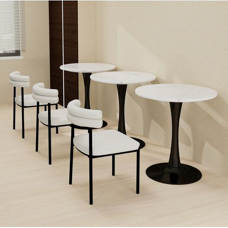 Tavolino rotondo 70 cm in marmo artificiale, nero e bianco, base metallica HAVRYA (1/5)