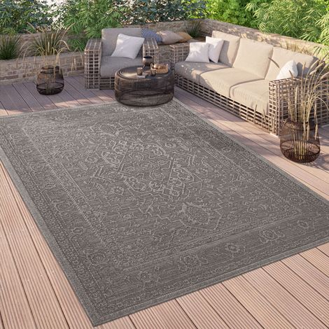 Paco Home Outdoor Teppich Wetterfest Balkon Orient Muster Vintage Einfarbig 120x160 cm, Anthrazit 2