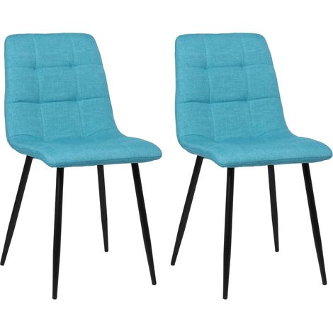 Lot de 2 chaises de salle à manger en tissu bleu turquoise pieds métal noir mat style moderne CDS101111 (1/4)