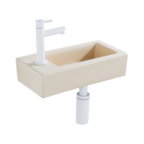 QeramiQ Lave-mains Kit lave-mains - 37.5x18.5x9cm - céramique - trou de robinet gauche - robinet lave-mains mat blanc - bonde de vidage - siphon