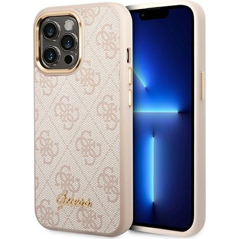 Funda rígida Guess GUHCP14LHG4SHP para iPhone 14 Pro 6.1 rosa/rosa 4G con logo dorado vintage (1/5)