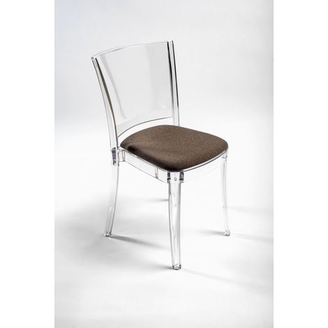 Sedia trasparente con cuscino imbottita Lucienne - TESSUTO TREVIRA CANVAS Colore cuscino Talpa