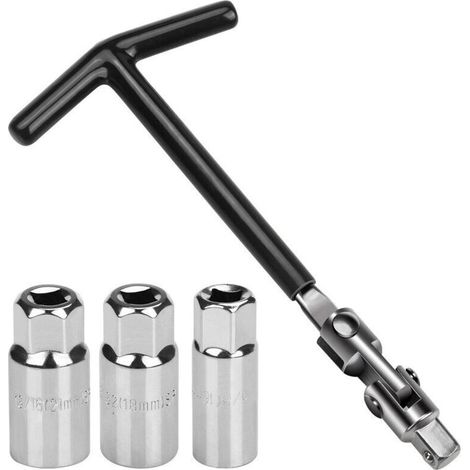 Spark Plug Wrench with 3 Sockets (16mm, 18mm, 21mm) - Motorcycle Spark Plug Removal Tool and Car T-Handle (1/5)