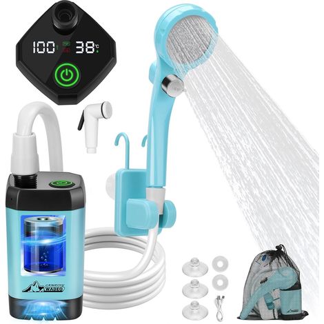 Camping-Duschset, wiederaufladbare elektrische Duschpumpe, Duschkopf mit intelligenter Temperaturanzeige und einstellbarem Wasserdruck