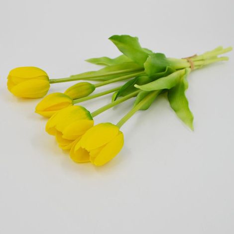 Tulipe artificielle- Effet réaliste - 40 cm - Bouquet - Fleurs artificielles- Décoration intérieure - Décoratif(Jaune)