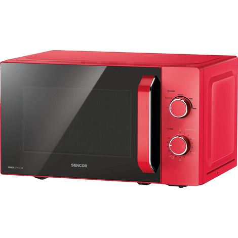 Four micro-ondes compact 20L 700W – 5 niveaux de puissance – Minuterie 35 minutes – Plateau tournant 25,5 cm – Design rouge – Sencor (1/3)