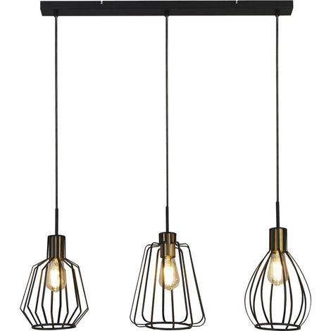 Searchlight Melbourne Luminaire suspendu à 3 ampoules Cage, noir, laiton antique (1/3)