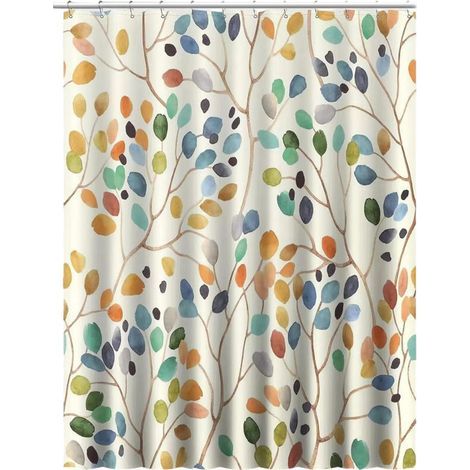 180 x 200 cm Anti-Schimmel-Duschvorhang, beigefarbener Badewannenvorhang, maschinenwaschbar, farbenfrohes botanisches Muster mit Löchern, Stoffduschvorhang, Badezimmervorhänge mit 12 Haken