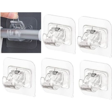 6 pièces crochet pour tringle à rideaux, support auto-adhésif sans perçage, compatible diamètre ≤ 2,2 cm, idéal salle de bain et cuisine (1/4)