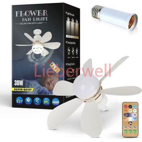 E27 Dimmable LIEBERWELL Ceiling Fan with Lamp, Base Ceiling Fan Light with Remote Control, 3 Speeds, 3000K-6500K, Timer, Silent (1/4)