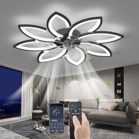 Ventilateur de Plafond avec lumière avec télécommande, Noir 90CM,LED Dimmable Lampe de Plafond Moderne Ventilateur de Plafond pour Salon Chambre à Coucher, Réglable 6 Vitesses, (1/5)