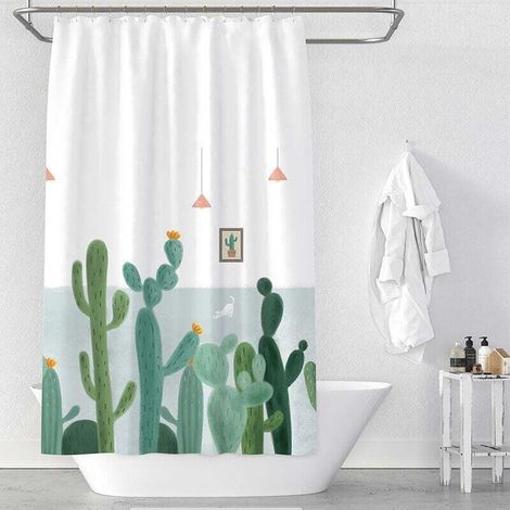 tenda da doccia con motivo cactus, antimuffa, impermeabile, 180 x 180 cm - Crezuo (1/4)