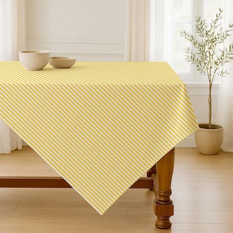 Gestreifte Tischdecke 100x140 cm Gelb Rechteckig Polyester Fleckschutz Pflegeleicht