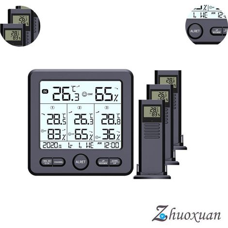 Wireless Weather Station with Time, Calendar, Day of the Week, Indoor/Outdoor Humidity, Temperature, Temperature and Humidity Trends, Comfort and Temperature Recording (1/5)