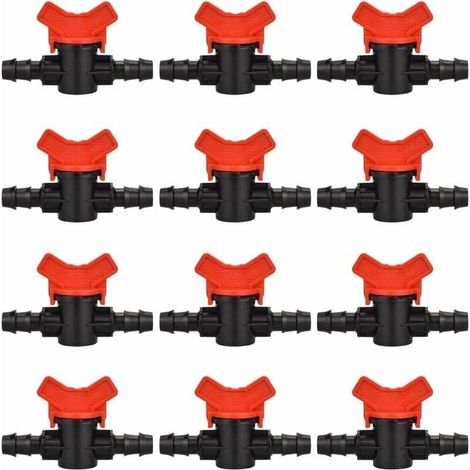 12 PCS Robinet de Jardin pour Tuyau, Tuyau Vanne d'irrigation 16 16mm Robinet d'arrêt raccord en Plastique pour Le contrôle extérieur de la vanne d'eau de Jardin (Noir + Rouge) (1/5)