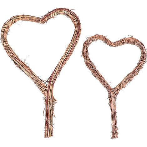 2 couronnes de Noël en rotin naturel en forme de cœur avec poignée, pour décoration murale ou porte.-32x20x1cm-Brown (1/3)