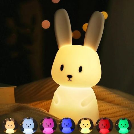 Veilleuse LED en silicone en forme de lapin–Lampe tactile mignonne pour enfants(rechargeable par USB, 7 couleurs) (1/5)