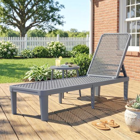 Lettino prendisole da giardino per esterni con schienale regolabile in 4 posizioni e struttura in PP, 191x55x35,5 cm, grigio scuro. (1/5)
