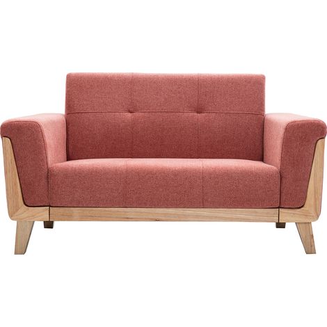 Divano scandinavo 2 posti in tessuto color terracotta e legno chiaro FJORD