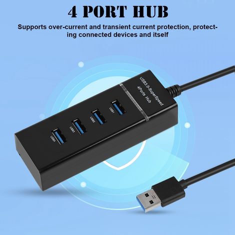 Station de charge avec hub USB 3.0 à 4 ports et adaptateur de charge 5 Gbit/s pour téléphone, tablette, PC et Windows. (1/5)