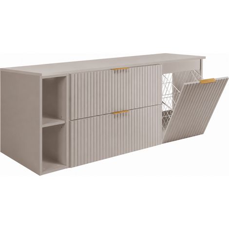 Set di mobili da bagno con cesto portabiancheria, Cachemire / Maniglie Nere, 140 x 57 x 46 cm (1/5)
