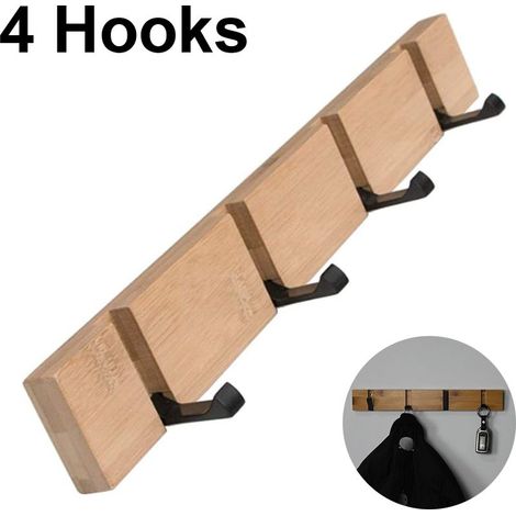 Wandgarderobe aus Holz – 4 oder 5 ausziehbare Haken – Halterung für Mäntel, Schals und Taschen – Kompaktes, faltbares Design – Wandmontage (1/5)