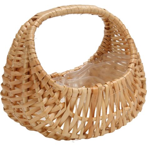 Panier à main en osier tressé avec des fleurs fraîches, panier à fleurs portatif, idéal pour les mariages et les fêtes d'anniversaire. (1/5)