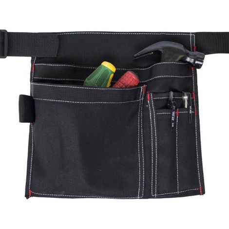 Sac banane toile légère multi-poches (Noir) 28x25cm, sac à outils pour électricien, ceinture jardinage, pochettes multiples, équipement bricolage extérieur, rangement pratique. (1/5)