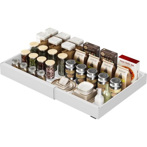 Tiroir Coulissant Cuisine Rangement Placard Adhesif Organiseurs de en Acier au Carbone Extensible 32 à 52 cm Aucun PerçAge ni Clouage Requis (Blanc, 1pièce) Blanc 1pièce (1/5)