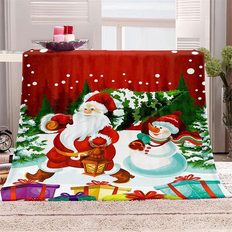 Couverture Polaire Flanelle 1/2 Personnes, 3D Imprimé Noël, Microfibre, Rouge, 130x150cm (1/5)