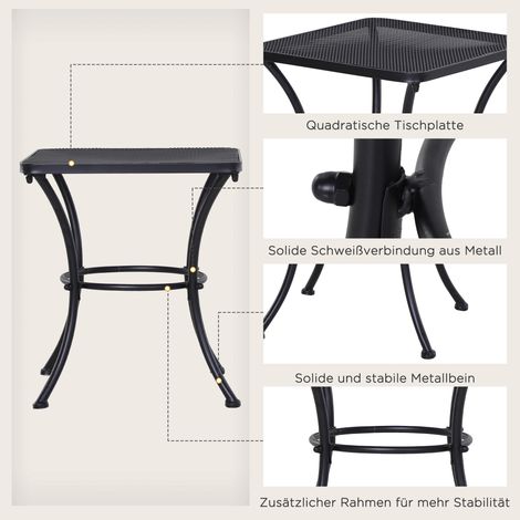Table d'appoint rectangulaire 45x45x50 cm, style mesh, métal, résistant aux intempéries, noir, pour balcon, salon, bureau, extérieur et intérieur (1/5)
