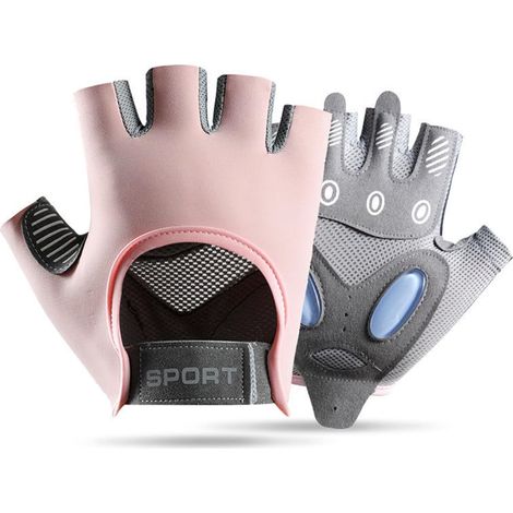 Gants de fitness sans doigts rose/gris, anti-dérapants, avec protection des paumes et support poignet, pour musculation et haltérophilie