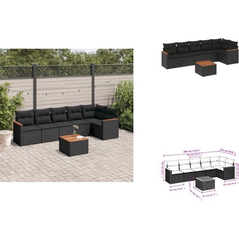 7-tlg. Garten-Sofagarnitur mit Kissen Schwarz Poly Rattan - Gartenmöbel Set - Esstisch - Lounge Möbel - Outdoor Sofa - Rattan Gartenmöbel (1/3)