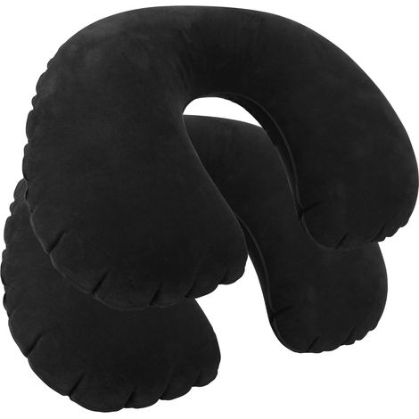 Lot de 2 oreillers gonflables pour le cou - oreillers gonflables pratiques pour la nuque - oreillers de voyage idéaux (2 pièces - noir) (1/5)