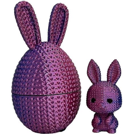 (1 lot, rouge et bleu) Œuf de Pâques imprimé en 3D avec lapin à l'intérieur, panier de Pâques (1/5)
