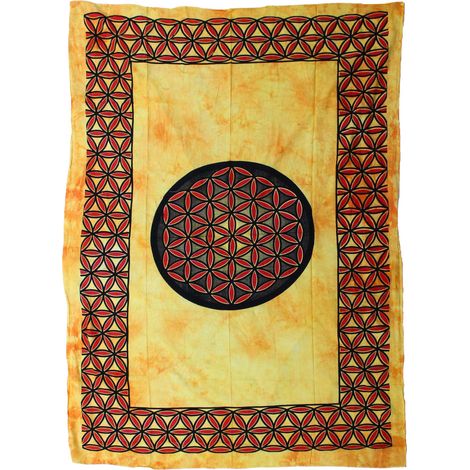 Colcha Individual de AlgodÃ³n + Tapiz de Pared - Flor de la Vida - Naranja