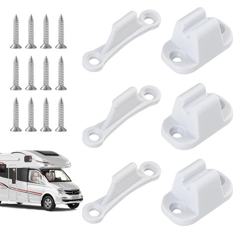 Set di 3 fermaporta in plastica bianca per roulotte, camper o barca, fissaggio esterno con 12 viti, accessori da campeggio