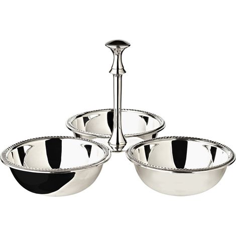 Bol Triple Coupelle à Snack et Fruits en Métal Argenté Diamètre 21 cm - PANGIVO (1/5)